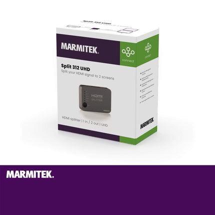 HDMI jaotur 4K60 - Marmitek Split 312 UHD - 1 sisend / 2 väljundit - Ultra HD - 4K60 - HDMI jaotur - 3840 x 2160 60Hz - HDCP 2.2 - EDID-lüliti - sisseehitatud võimendid