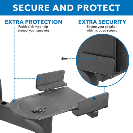 Mount-It! Universal Speaker Wall Mounts, 1 Pair, Side Clamp, Bookshelf Mount, Large or Small Speakers, 2 Brackets, 25 kg Capacity, Black (MI-SB37)