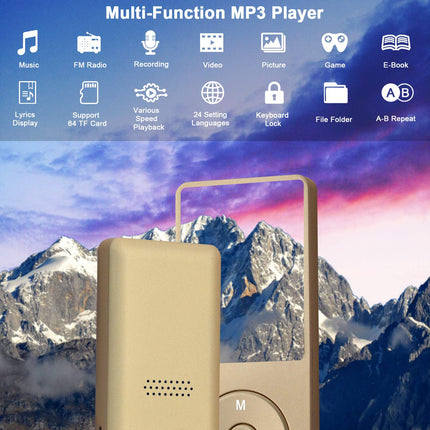 COVVY 8GB Portable MP3 Music Player, Supports up to 64GB SD Card, Lossless Sound HiFi MP3 Player, Music/Video/Voice Recording/FM Radio/E-Book Reader/Photo Viewer (8G, Gold)