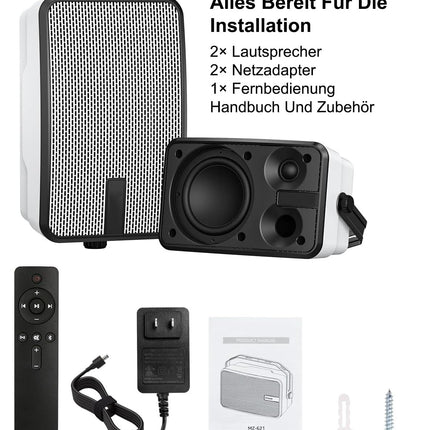 Plyee Audio 400W Bluetooth-kõlar välistingimustes kasutamiseks, juhtmevaba sünkroonitud kõlar, IPX5 veekindel, võimas bass, seinale kinnitatav, terrassile, verandale, vaatetorni, garaaži, 2 tk pakis, MZ-621