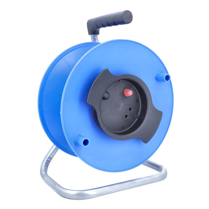as - Schwabe Camping Cable Reel Empty Reel Ø285 mm for approx. 50 m of cable with cable reel and plug-in space, thermal protection switch, IP44, Blue, 12228