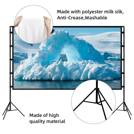 Projector Screen with Tripod, Towond 100 Inch Indoor Projector Portable Outdoor Cinema, 16:9 HD Rear Front Garden Projection with Carrying Bag for Home Party Theater Nights