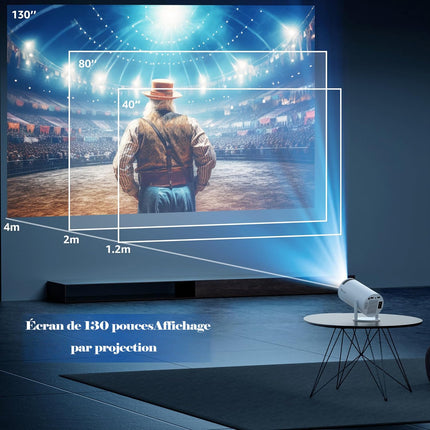 Miniprojektor 4K 1080 toega, kaasaskantav projektor 180° pöörlemisega, 130-tolline ekraaniga filmiprojektor, automaatne trapetsikorrektsioon, ühildub arvutite, mobiiltelefonide ja kodukino videotega