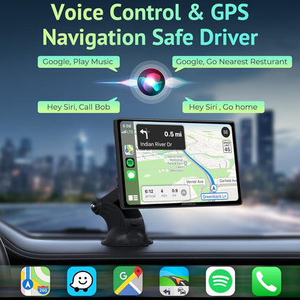 APHQUA CarPlay ekraan autole, 9-tolline juhtmevaba Apple CarPlay ja Android Auto autostereo, kaasaskantav puuteekraan autos mängimiseks GPS-navigatsiooni/peegliühenduse/Bluetoothi/FM/AUX/USB-ga (A98RC)