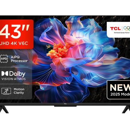 TCL 43V6C 43-tolline 4K UHD nutiteler – HDR10+, HVA-paneel, Dolby Vision, Google TV, HDMI 2.1, DVB-T2/C/S2, Bluetooth 5.2, hääljuhtimine Alexa ja Google Assistantiga