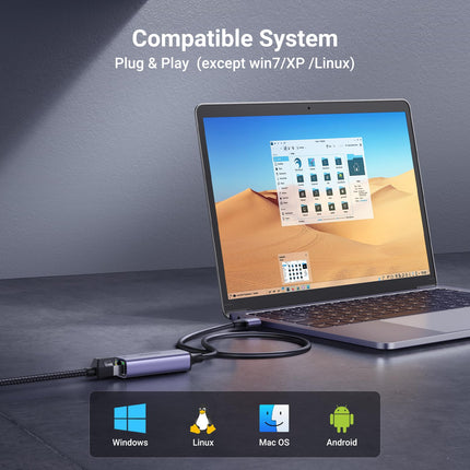 UGREEN LAN Adapter 3.0 1000 Mbps Etherneti adapter USB-RJ45 gigabiti võrguadapter USB-alumiiniumile, ühildub lüliti, Mi Boxi, sülearvutiga Windows 11/10/8.1/8, Mac OS, Linuxi all (hall, 50 cm)