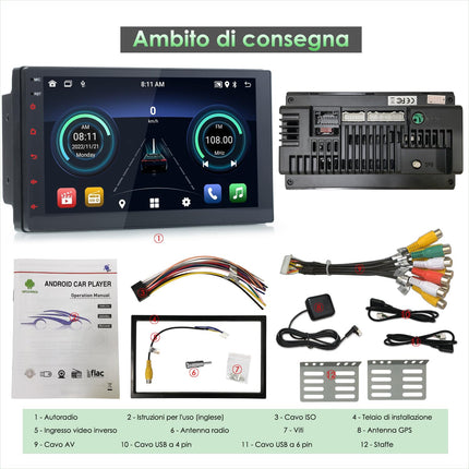 iFreGo Android 14 Apple CarPlay ekraan, Android Auto ekraan 7" GPS 2 DIN autoraadio Bluetooth 5.1 Car Play ekraan puutetundliku ekraaniga WiFi, 7 värvilise tulega, telefoni link, RDS, Type-C