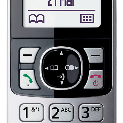 Panasonic KX-TGA685 telefonitoru (ainult lisatelefonitoru, automaatne kõneblokeerimine, käed-vabad funktsioon, häirimisrežiim, erinevad helinad, päevakava, lapsemonitor) must - hõbedane