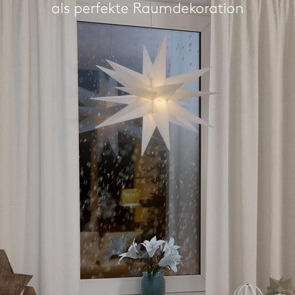 goobay 64788 LED Christmas Star 3D Ø 56 cm/Star with 18 points and timer/Christmas decoration/for atmospheric atmosphere/Battery-operated/Wall decoration/Illuminated star/White