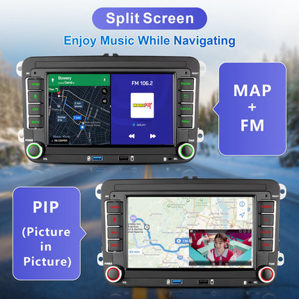 Autoraadio navigatsiooniekraaniga VW T5 Golf 5 6 Polo Sharan Seat Passat Tiguanile, 7-tolline Golfi raadio juhtmevaba Carplay ja Android Auto funktsiooniga, VW Caddy raadio Bluetooth RDS EQ GPS SWC FM WiFi USB, 2+32G