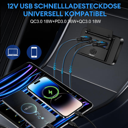 Daakro 72W USB laadimispesa 12V autolaadija kahekordse QC3.0 USB ja PD3.0 C-tüüpi mobiiltelefoni kiirlaadija veekindel lülitiga 12V/24V haagissuvilatele, autodele, mootorratastele, veoautodele