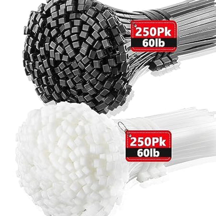 Cable ties black and white cable ties 300mm x 3.6mm, 500 pieces cable ties UV resistant cable ties 30cm cable tie set for cable management zip tie wraps wire ties