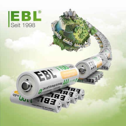 EBL AAA battery 1100mAh 20 pieces Micro AAA rechargeable batteries type NI-MH high charging cycles