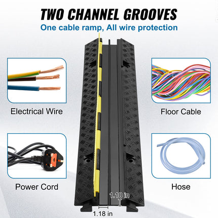 VEVOR 3x 2-Channel Cable Bridge 98x24x4.5cm Overrun Protection Rubber &amp; PVC Hose Bridge Max. Load Capacity 5443kg per Axle Channel Size 3x3cm Access Ramp Ideal for Parking Lots Warehouses Construction Sites