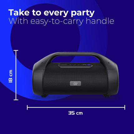 Caliber Bluetooth Speaker - Wireless Bluetooth Music Box - AUX and USB - With LED Lighting - 12h Battery - Black