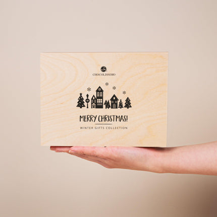 CHOCOLISSIMO - Šokolaadikink - 20 käsitööšokolaadi puidust karbis, alkoholivaba, jõulušokolaad, jõulukink, alkoholivaba, lastele, naistele, meestele - Xmas Premiere Midi