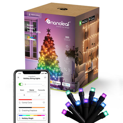 Nanoleaf 24M nutikad jõulupuutuled, IP44 RGB IC LED-id sise- ja välistingimustes kasutamiseks, animeeritud värvistseenid, muusika sünkroonimine, materjali edastamine WiFi kaudu, rakenduse ja hääljuhtimisega Alexa, Apple Google'i ja jõulukaunistusega