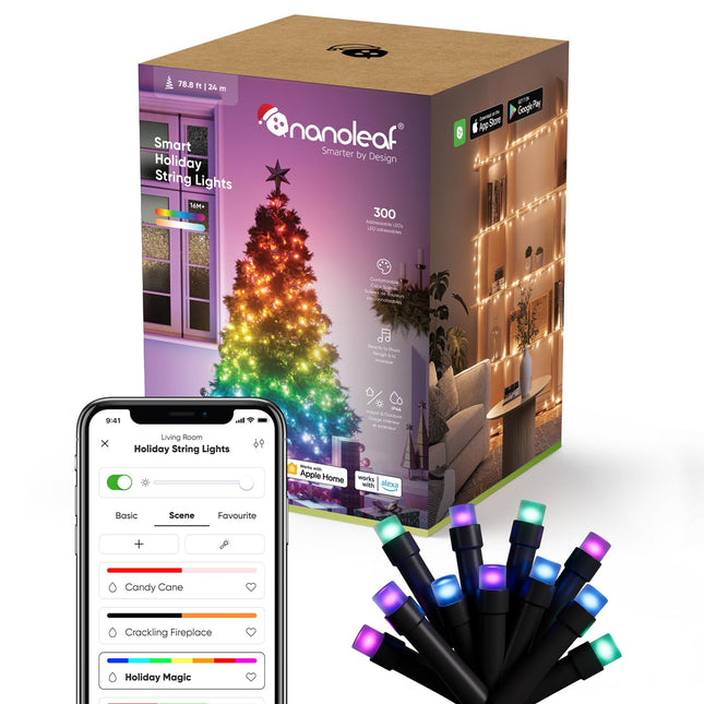 Nanoleaf 24M Smart Christmas Tree Lights, IP44 RGB IC LEDs for Indoor &amp; Outdoor, Animated Color Scenes, Music Sync, Matter via Wi-Fi, App and Voice Control with Alexa Apple Google Christmas Decoration