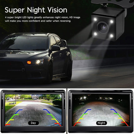 Kairiyardi 5-tolline HD-auto LCD-ekraan 4LED-öise nägemisega veekindla auto tahavaatekaamera tagurdussüsteemiga autodele, maasturitele, kaubikutele, pikapidele ja veoautodele 12–24 V