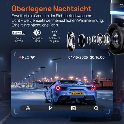 70mai autoregistraator 4K Omni, 4K+1080P 360-kraadine esi- ja tagakaamera kahekordse STARVIS 2 HDR-iga, 4G LTE, tehisintellektiga liikumistuvastus, öine nägemine, GPS 5GHz WiFi 6, 24H parkimisrežiim, rakenduse juhtimine, 128GB SD-kaart