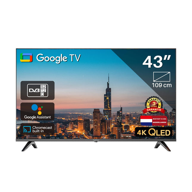 TEEVIEW TV43QQG-EU 43" Google Smart QLED 4K UHD televiisor, WiFi, Bluetooth, 3x HDMI, kolmekordne tuuner, hääljuhtimine, integreeritud voogedastusrakendused