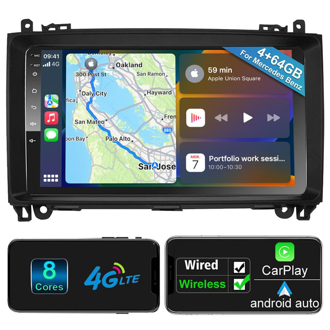 Android Autoradio juhtmevaba CarPlay Android auto Mercedes-Benz A-klassi/B-klassi/W245 Viano Vito W639 Sprinteri 8-tuumalise 4G + 64G autoraadio 9-tollise ekraaniga 4G WiFi Bluetooth FM RDS autoraadio NAVI