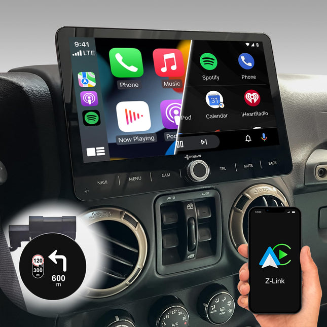 DYNAVIN Androidi autoraadio ja navigatsioonisüsteem Jeep Wranglerile (2007–2017); 10,1-tolline raadio juhtmevaba CarPlay ja Android Autoga | Esiklaasinäidik | Sisaldab DAB+; D9-JP Plus