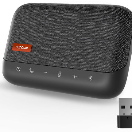 Nuroum A15 Bluetooth Conference Speaker with 4 Microphones, 3m 360° Voice Recognition, Noise Cancellation, Connection via Bluetooth/Dongle/USB-A/C, Compatible with Teams/Zoom for Office/Home Office, Grey