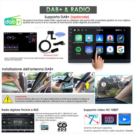 iFreGo Android 14 Apple CarPlay ekraan, Android Auto ekraan 7" GPS 2 DIN autoraadio Bluetooth 5.1 Car Play ekraan puutetundliku ekraaniga WiFi, 7 värvilise tulega, telefoni link, RDS, Type-C