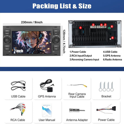4+64G CAMECHO Android 13 Car Radio for Ford Transit Fiesta Focus Galaxy Mondeo with Carplay/Android Auto/Mirrorlink, 7 inch Capacitive Touchscreen with WiFi GPS FM/RDS Bluetooth SWC+32EQ