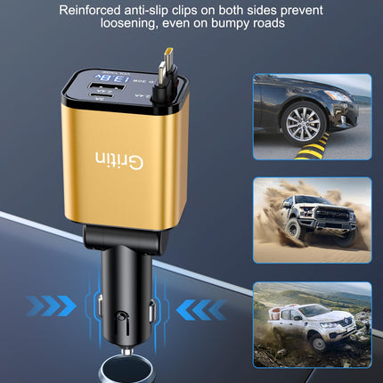 Gritin 4 in 1 USB C Cigarette Lighter, 69W Car Charger Adapter with Voltage Display &amp; Adaptive Charging Technology, USB Fast Charger for iPhone 16/15/14/iPad/Galaxy/Android etc. - Yellow