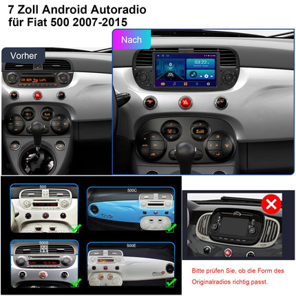 [Cream 4+64GB] Autoraadio FIAT 500 2007-2015 mudelile, 7-tolline puutetundlik ekraan, Android 14 raadio tugi, juhtmevaba Carplay/Android Auto, GPS navigatsioon, WiFi, 4G, Bluetooth, 5.0, FM RDS, DSP, SWC, DAB+, OBD, USB