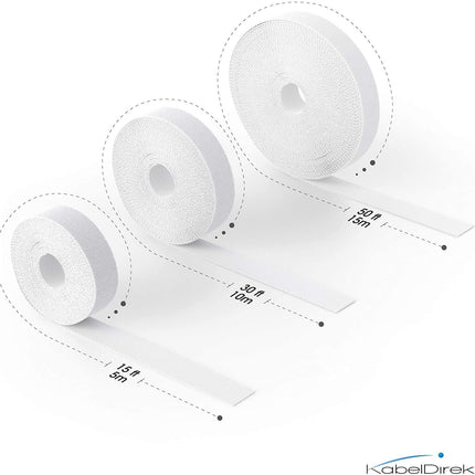 KabelDirekt – Cable Ties Hook and Loop Tape – 10 m Roll, 20 mm Wide – Cuttable Hook and Loop Roll/Cable Management with Hook and Loop Fastener (Waterproof, Environmentally Friendly, Reusable – White) (Pack of 2)