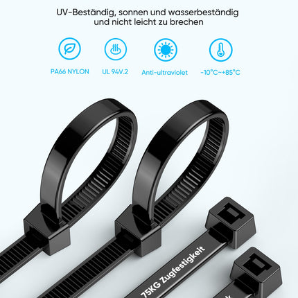 Highwings 100 tk mustad kaablisidemed 500 mm × 7,6 mm, 75 kg tõmbetugevusega nailonist kaablisidemed korduvsuletav hoidik tugevad iselukustuvad kaablisidemed perele, töökojale, aiale ja kaablihaldusele