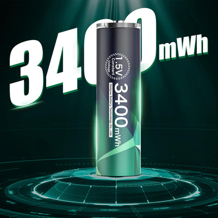 GRbatty USB laetavad AA liitiumakud 12 tk, 1,5 V USB C laetavad akud AA 3400 mWh, 4-ühes laadimiskaabliga, 1-tunnine kiirlaadimine
