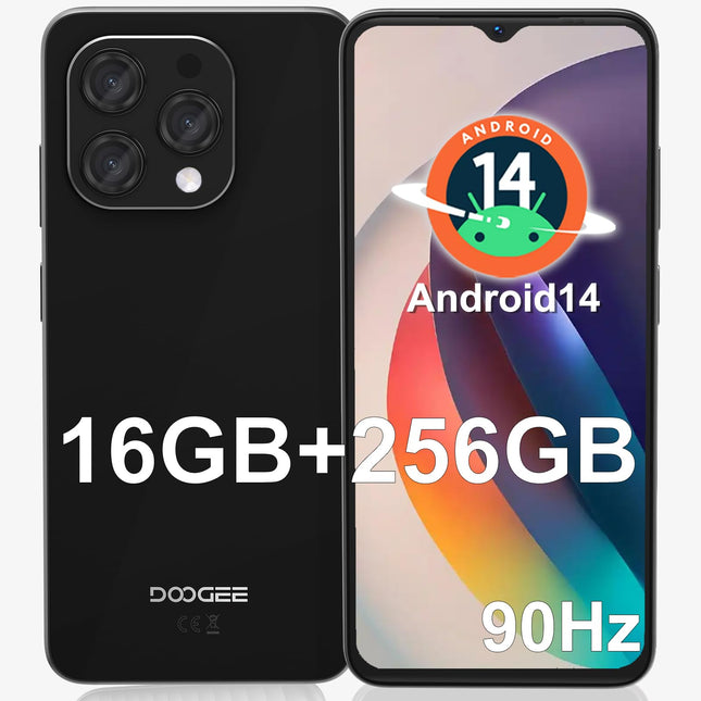 DOOGEE N55 Pro (16GB+256GB) Android 14 nutitelefon ilma lepinguta 6.56" HD+ 90Hz mobiiltelefon soodne, 5180mAh 13MP+8MP kaamera Octa Core Dual SIM 4G SIM-kaardivabad mobiiltelefonid Näotuvastus/OTG/GPS/Widevine L1 2024
