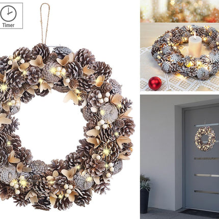 infactory pärg: advendi- ja jõulupärg LED-valgustusega, beež/pruun, Ø 44 cm (jõuluuksepärg, LED-jõuluuksepärg, haldjastuled)