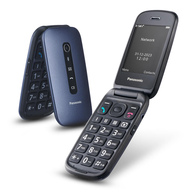 Panasonic KX-TU550EXC 4G Essentials karbikujuline mobiiltelefon seenioridele, 1,2 MP kaamera, seenioride telefon suure 2,8-tollise ekraaniga, 300 tundi ooteaega, sinine