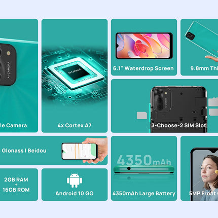 DOOGEE X93 3G nutitelefon ilma lepinguta, soodne, 6,1-tolline Waterdrop HD+ ekraan, Android 10 DUAL SIM mobiiltelefon, neljatuumaline 2GB RAM 16GB ROM, 8MP kolmekordne kaamera, GPS, näotuvastus 4350mAh aku, sinine