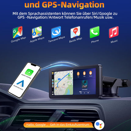 Volam kaasaskantav autoraadio juhtmevaba Apple Carplay ja Android Autoga, 6,86-tolline IPS puuteekraan, 1080P veekindel tahavaatekaamera, digitaalne vastuvõtja Siri Google'i/GPS-navigatsiooni/Bluetoothi/peegelvideoga