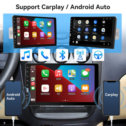 Rimoody Carplay Car Radio 1 Din with Android Auto Bluetooth FM 9 Inch Touchscreen Car Radio with IOS/Android Mirror Link USB/AUX/TF/EQ Steering Wheel Control Digital Media Receiver with Rear View Camera Microphone