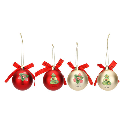 THUN, Set of 4 Christmas balls red and gold made of polyester, small version, Christmas collection, set of 4 balls for Christmas tree, Christmas gift idea, Ø 6 cm