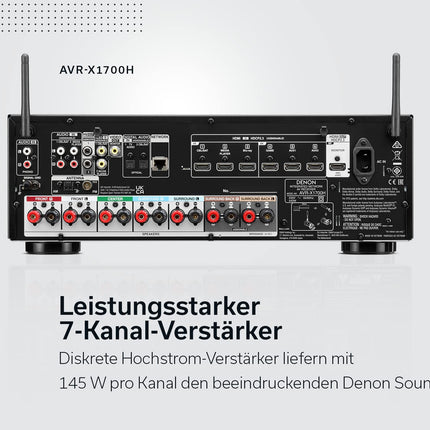 Denon AVR-X1700H 7.2-kanaliga AV-ressiiver, HiFi võimendi Dolby Atmose, DTS:X, 6 HDMI sisendi ja 1 väljundiga, 8K HDMI, Bluetooth, Wi-Fi, AirPlay 2, HEOS Multiroom, Alexa ühilduv
