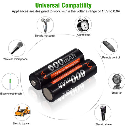 CITYORK päikesepatarei AA 600mAh + aku AAA 300mAh 1.2V NI-MH laetav, päikesepatarei päikeselampidele, päikeselampidele, aiavalgustitele, päikeseradadele, päikeseenergial töötavatele LED-valgustitele, äratuskelladele, mänguasjadele (16 tk pakis)