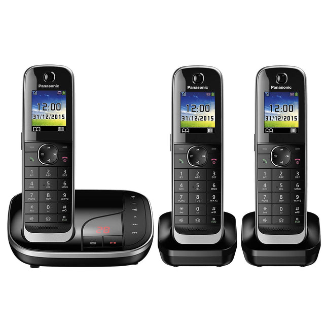 Panasonic KX-TGJ323GB peretelefon automaatvastajaga (juhtmeta telefon 3 telefonitoruga, madala kiirgusega, ärge segage) must