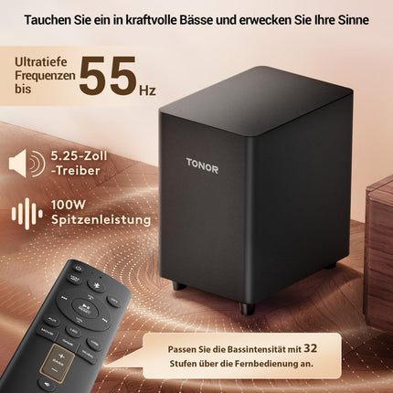 TONOR TV heliriba subwooferiga, 2.1 kanaliga heliriba telerile/arvutile, 5.3 Bluetooth-kõlar telerile, 3 ekvalaiseri režiimi/BASSMX/DSP/3D ruumiline heli, kodukino helisüsteem, HDMI ARC/optiline/AUX/USB