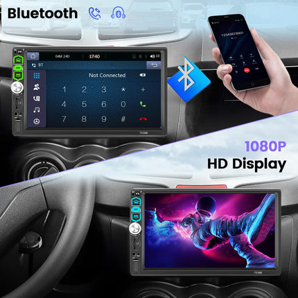 Hikity autoraadio 1 DIN juhtmega, Carplay, Android Auto, Bluetooth, vabakäesüsteem, 7-tolline puutetundlik ekraan, Mirror Link, FM/EQ/AUX/SD+ tahavaatekaamera ja mikrofon