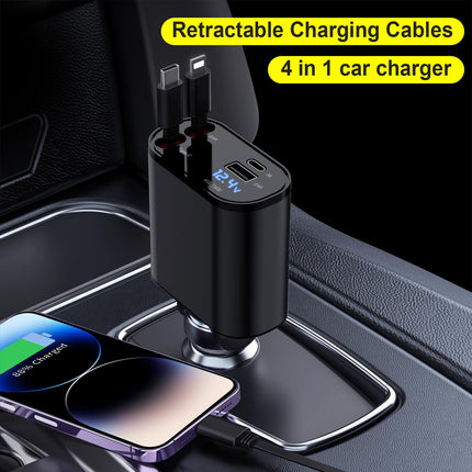 COCIVIVRE 4-ühes autolaadija, sissetõmmatav auto kiirlaadija sigaretisüütaja USB-ühendusega, autolaadija, autoadapter, mis ühildub iPhone 16 15 14 Pro/Pro Max/Plus, Galaxy S24 23 22, Pixeli ja Huawei Mate'iga