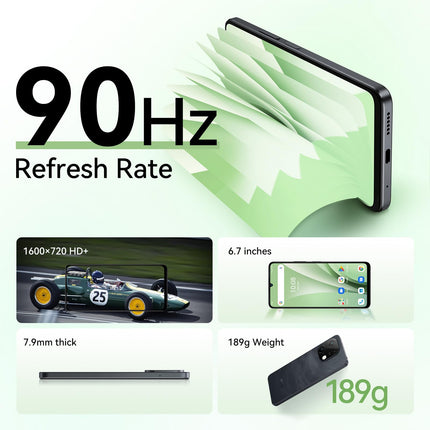 UMIDIGI 50MP nutitelefon lukustamata Android 14-12(6+6) GB+128GB mobiiltelefon 6,75-tolline 90Hz ekraan, 5000mAh, 2,2GHz protsessor, G9C 4G kahe SIM-kaardiga, kaasas laadija, Bluetooth 5.4/Face ID/GPS/NFC-must
