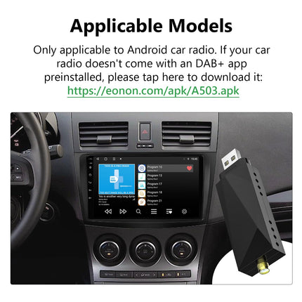 Eonon DAB/DAB+ digitaalraadio adapter, vastuvõtja, USB-adapter Android 13/14 autoraadiole, GPS-ile, 4G LTE, ühildub BMW E46A13/E46X6S/E46X7/E90A13/VWA12S/VWA13/VWX6S/VWX7/UA13/UA13SK-Plus/UX6K-ga